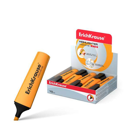 Erichkrause Visioline V-12 Marcador Fluorescente - Punta Biselada - Tinta a Base de Agua - Color Naranja - Cantidad: 10