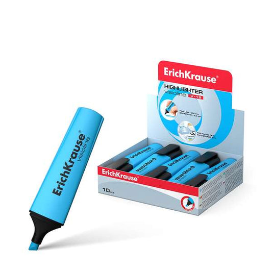 Erichkrause Visioline V-12 Marcador Fluorescente - Punta Biselada - Tinta a Base de Agua - Color Azul - Cantidad: 10