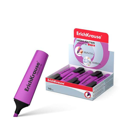 Erichkrause Visioline V-12 Marcador Fluorescente - Punta Biselada - Tinta a Base de Agua - Color Violeta - Cantidad: 10