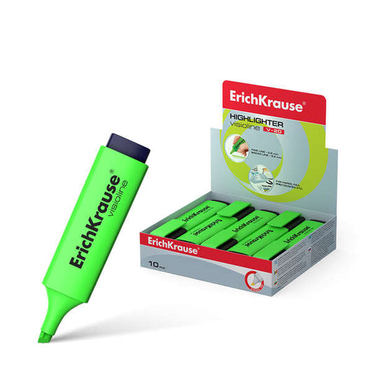 Erichkrause Visioline V-20 - Marcador de Texto con Punta Biselada - Tinta Fluorescente a Base de Agua - Color Verde - Cantidad: 10