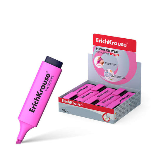 Erichkrause Visioline V-20 - Marcador de Texto con Punta Biselada - Tinta Fluorescente a Base de Agua - Color Rosa - Cantidad: 10