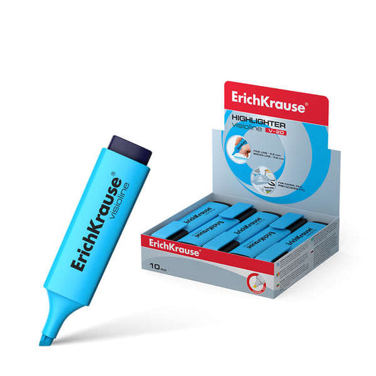 Erichkrause Visioline V-20 - Marcador de Texto - Punta Biselada - Tinta Fluorescente a Base de Agua - Color Azul - Cantidad: 10