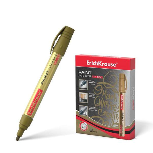 ErichKrause Pt-350 Marcador de Pintura - Sistema de Suministro de Tinta de Valvula - Cuerpo de Aluminio Resistente - Punta en Forma de Bala - Color Dorado - Cantidad: 6