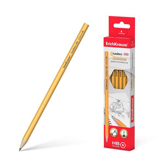 Erichkrause Amber 100 HB Lapiz de Grafito Hexagonal HB - Madera Seleccionada - Alta Resistencia al Impacto - Facil Afilado - Cantidad: 12