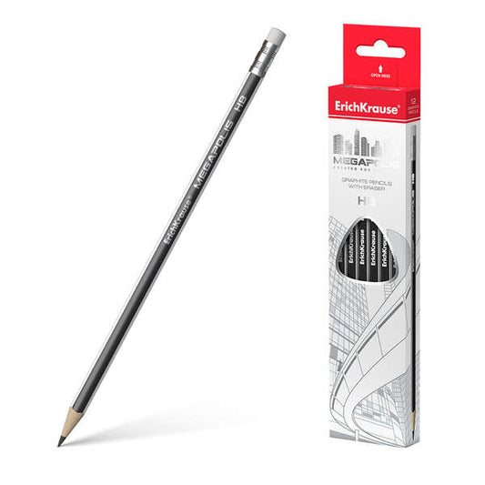 Erichkrause Megapolis HB - Lapiz de Grafito Triangular con Goma de Borrar - Madera Seleccionada - Du