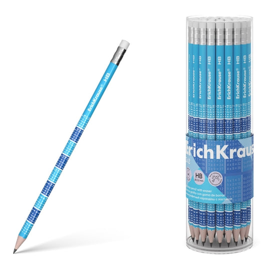 Erichkrause 2x2 Lapiz de Grafito HB con Goma de Borrar - Madera Seleccionada - Decorado con las Tablas de Multiplicar - Facil Afilado - Color Azul - Cantidad: 42