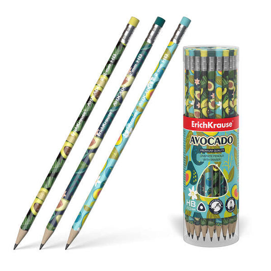 Erichkrause Lapiz de Grafito Triangular con Goma de Borrar - Avocado HB - Color Verde - Cantidad: 42