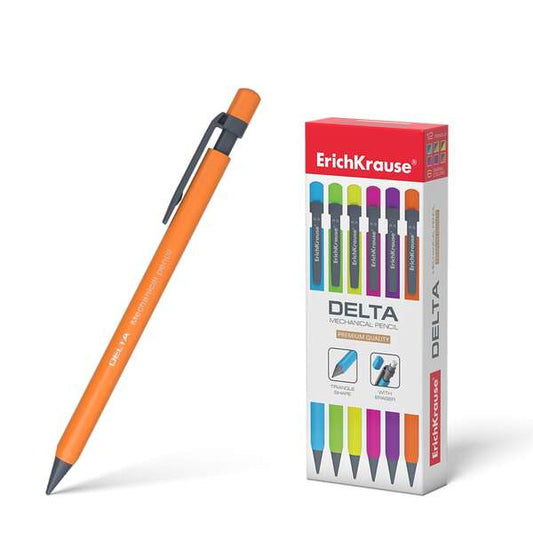 Erichkrause Delta Portaminas 0.5mm HB - Para Minas de 0.5mm - Goma de Borrar - Forma Triangular Ergo