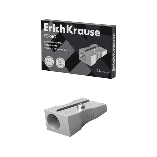 Erichkrause Ferro Sacapuntas de Aluminio con Agarre Ergonomico - Orificio de 8mm - Cuchilla de Acero al Carbono - Color Aluminio - Cantidad: 24
