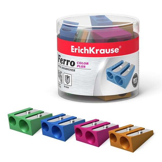Erichkrause Ferro Color Plus - Sacapuntas Doble de Aluminio - Agarre Ergonomico - 8mm y 11mm de Diametro - Color Surtido - Cantidad: 20