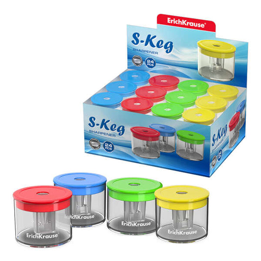 Erichkrause S-Keg Sacapuntas con Deposito - 1 Orificio - Cuchilla de Acero al Carbono - Colores Surtidos - Cantidad: 24