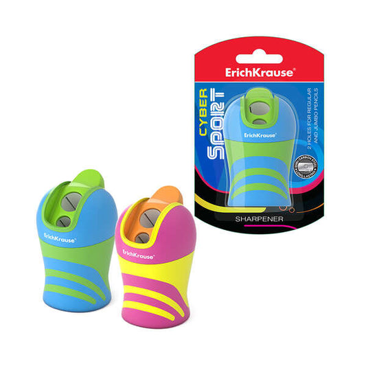 Erichkrause Cyber Sport Sacapuntas con 2 Orificios y Deposito - Orificios de 8mm y 11mm - Colores Surtidos - Cantidad: 12