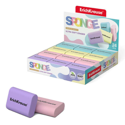Erichkrause Sponge Goma de Borrar - Borrador Super Suave - Forma Ergonomica - Hipoalergenico Eco-Pvc - Color Blanco - Cantidad: 24