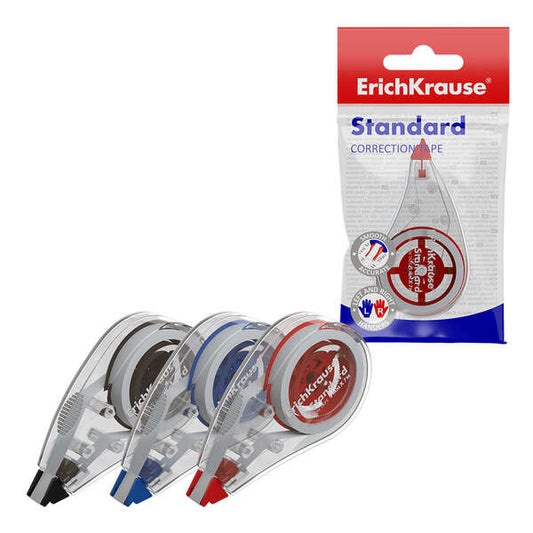 Erichkrause Standard Cinta Correctora 5mmx7m - Ideal para Correccion Rapida y Segura - Secado Inmediato - Color Surtido Aleatorio - Cantidad: 12