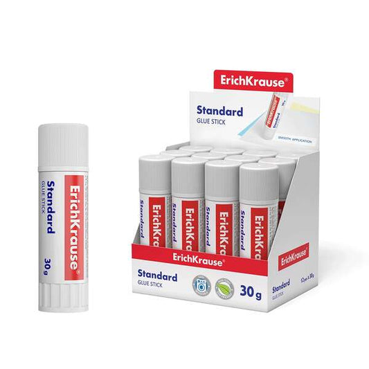 Erichkrause Standard Pegamento en Barra 30gr - Pegado Rapido y Confiable - Facil de Aclarar con Agua - Sin Disolventes - Apto para Papel, Carton y Fotografias - Color Blanco - Cantidad: 12