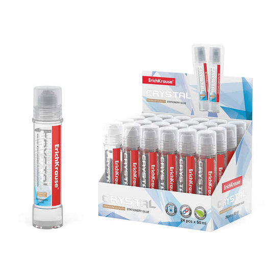 Erichkrause Crystal - Pegamento de Oficina de Alta Transparencia - Aplicador de Silicona Suave - No Toxico - Resistente al Frio - Color Transparente - Cantidad: 24