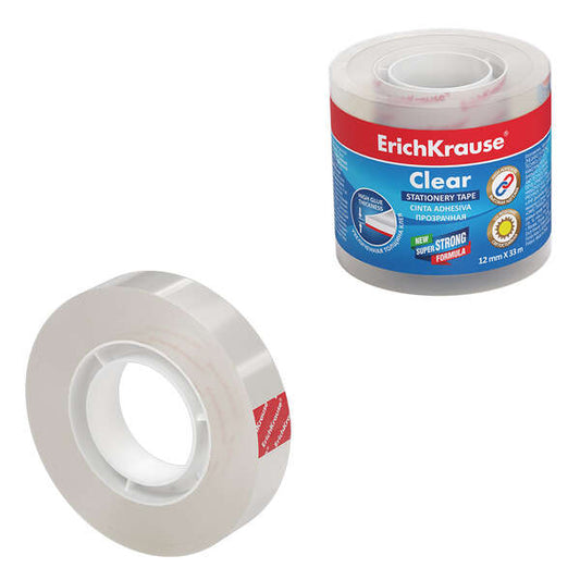 ErichKrause Cinta Adhesiva Clear - 12mmx33m - Transparente - Cantidad: 4