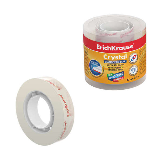 Erichkrause Cinta Adhesiva Crystal - 12mmx33m - Transparente - Cantidad: 4