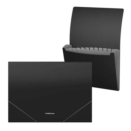 Erichkrause Matt Classic Carpeta/Clasificador con 12 Fundas A4 - Acabado Mate - Color Negro - Cantidad: 4