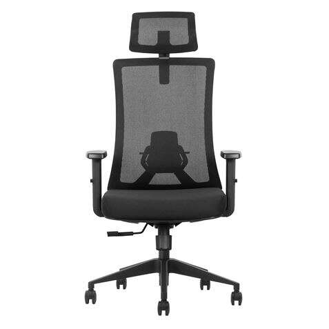 Cromad Senior SE7000 Silla de Oficina - Reposacabezas, Asiento, Soporte Lumbar y Reposabrazos Ajustables - Bloqueo de la Parte Trasera - Reposacabezas y Respaldo de Malla - Color Negro