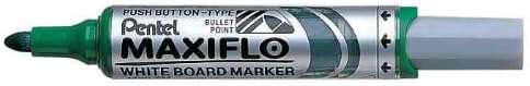 Pentel Maxiflo Rotulador para Pizarra Blanca - Regulacion del Flujo de Tinta - Punta Redonda - Ancho de Linea 2,5mm - 50% de Materiales Reciclados - Color Verde - Cantidad: 12