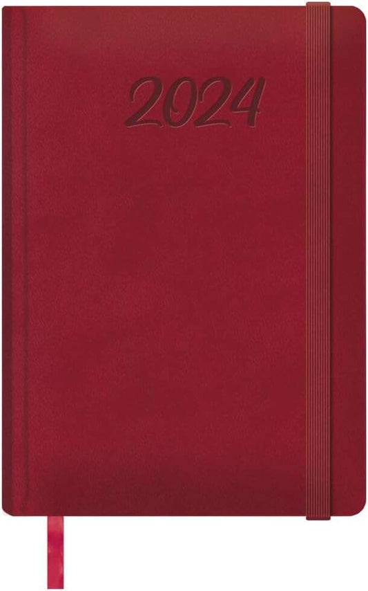 Dohe Manaos Agenda Anual - Dia Pagina - Cubierta en Polipiel - Cierre con Goma Elastica - Sabado y Domingo misma Pagina - Tamaño 15x21cm - Color Burdeos
