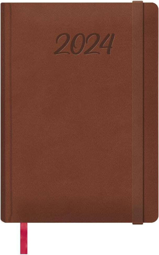 Dohe Manaos Agenda Anual - Dia Pagina - Cubierta en Polipiel - Cierre con Goma Elastica - Sabado y Domingo misma Pagina - Tamaño 15x21cm - Color Marron