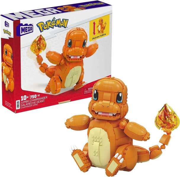 Mattel Mega Construx Wonder Builders Pokemon Charmander Jumbo - Figura de Construccion - Tamaño 25cm aprox. - 750 Piezas