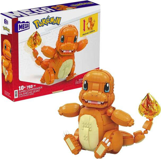 Mattel Mega Construx Wonder Builders Pokemon Charmander Jumbo - Figura de Construccion - Tamaño 25cm aprox. - 750 Piezas