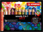 Stabilo Woody 3 en 1 Arty Pack de 10 Lapices de Colores + Sacapuntas - Lapiz de Color, Cera y Acuarela, Todo en Uno - Mina XXL 10mm - Colores Surtidos
