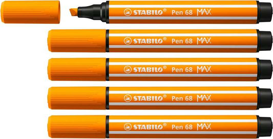 Stabilo Pen 68 MAX Rotulador - Punta de Fibra Biselada - Trazo entre 1-5mm aprox. - Tinta a Base de Agua - Color Naranja - Cantidad: 5