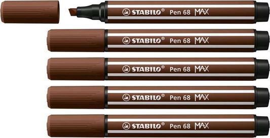Stabilo Pen 68 MAX Rotulador - Punta de Fibra Biselada - Trazo entre 1-5mm aprox. - Tinta a Base de Agua - Color Marron - Cantidad: 5