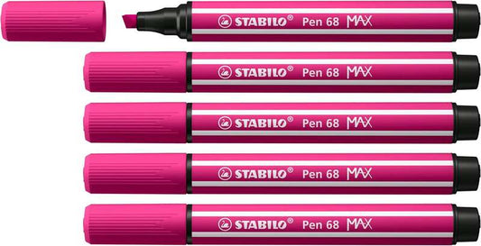 Stabilo Pen 68 MAX Rotulador - Punta de Fibra Biselada - Trazo entre 1-5mm aprox. - Tinta a Base de Agua - Color Rosa - Cantidad: 5