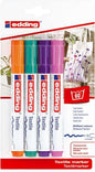 Edding 4500 Colores Divertidos Pack de 4 Rotuladores Permanentes para Textil - Punta Redonda - Trazo
