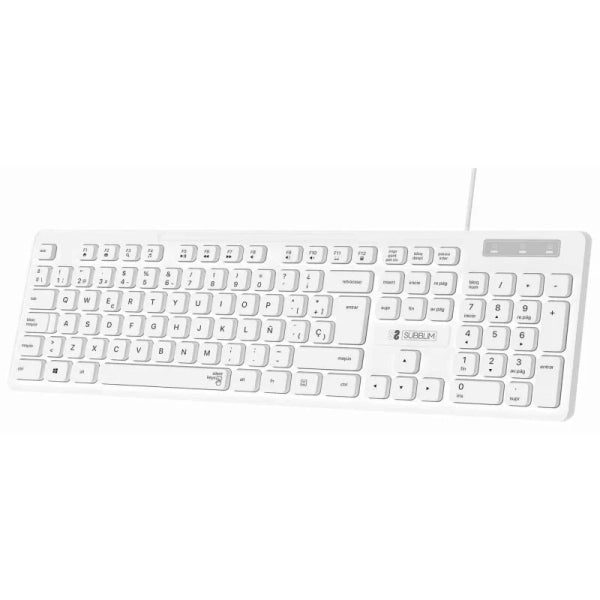 Subblim Teclado Business Slim Silencioso - 430 x 132 x 23 mm - Teclas Planas - Resistente a salpicaduras - Diseño delgado y completo - Conector USB Plug&Play - Color Blanco