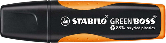Stabilo Green Boss Marcador Fluorescente - Fabricado con un 83% de Plastico Reciclado - Trazo entre 2 y 5mm - Recargable - Color Naranja - Cantidad: 10