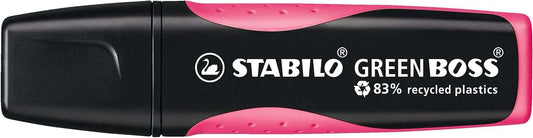 Stabilo Green Boss Marcador Fluorescente - Fabricado con un 83% de Plastico Reciclado - Trazo entre 2 y 5mm - Recargable - Color Rosa - Cantidad: 10
