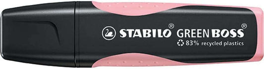 Stabilo Green Boss Pastel Marcador Fluorescente - Fabricado con un 83% de Plastico Reciclado - Trazo entre 2 y 5mm - Recargable - Color Rubor Rosa - Cantidad: 10