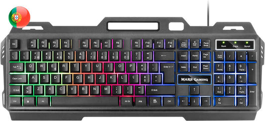 Mars Gaming Teclado Gaming MK120 - Aluminio - Iluminacion FRGB - Soporte Smartphone - Portugues - Color Negro