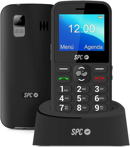 SPC Telefono Movil para Personas Mayores - Teclas y Numeros Grandes - Boton SOS - Notificaciones y Timbre Inteligentes - Base de Carga - Comodo y Facil de Usar - Color Negro