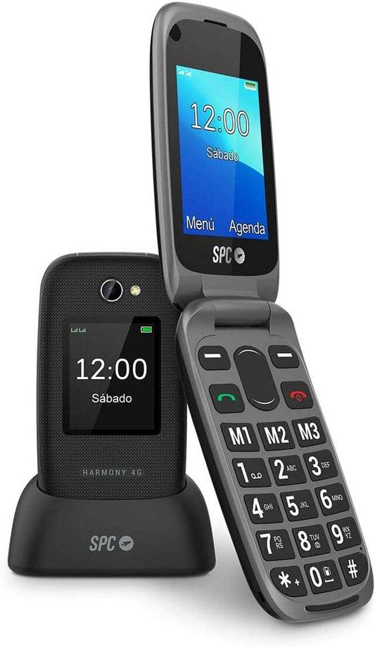 SPC Harmony 4G Telefono Movil para Mayores - Botones Grandes Retroiluminados - Volumen de Timbre de hasta 97.5Db - Compatible con Audifonos - Boton de SOS - Funcion Smart Help - Base de Carga Incluida - Color Negro
