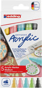 Edding 5100 Acrylic Pack de 5 Rotuladores Permanentes Acrilicos Pastel - Punta Redonda 2-3mm - Trazo