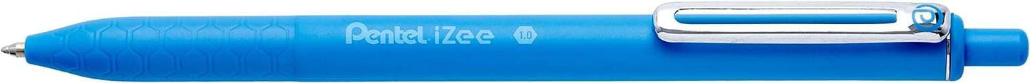 Pentel iZee Boligrafo de Bola Retractil - Punta 0.7mm - Trazo 0.35mm - Clip de Metal - Color Azul Claro - Cantidad: 12