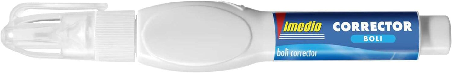 Imedio Boligrafo Corrector 8ml - Cuerpo Blando, Facil de Apretar - Punta Metalica para una Aplicacion Precisa - Secado Rapido - Cantidad: 12