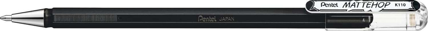 Pentel Mattehop Boligrafo de Bola - Punta 1mm - Trazo 0.5mm - Tinta de Gel Opaca - Fabricado con 55% de Materiales Reciclados - Color Negro - Cantidad: 12