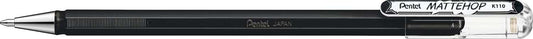 Pentel Mattehop Boligrafo de Bola - Punta 1mm - Trazo 0.5mm - Tinta de Gel Opaca - Fabricado con 55% de Materiales Reciclados - Color Negro - Cantidad: 12