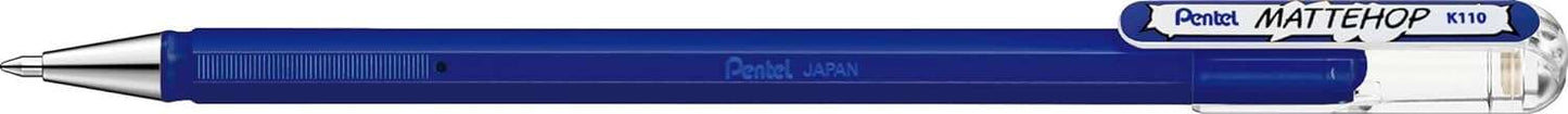 Pentel Mattehop Boligrafo de Bola - Punta 1mm - Trazo 0.5mm - Tinta de Gel Opaca - Fabricado con 55% de Materiales Reciclados - Color Azul - Cantidad: 12
