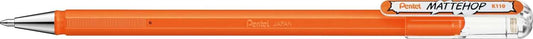 Pentel Mattehop Boligrafo de Bola - Punta 1mm - Trazo 0.5mm - Tinta de Gel Opaca - Fabricado con 55% de Materiales Reciclados - Color Naranja - Cantidad: 12