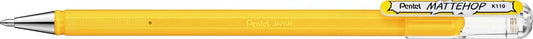 Pentel Mattehop Boligrafo de Bola - Punta 1mm - Trazo 0.5mm - Tinta de Gel Opaca - Fabricado con 55% de Materiales Reciclados - Color Amarillo - Cantidad: 12