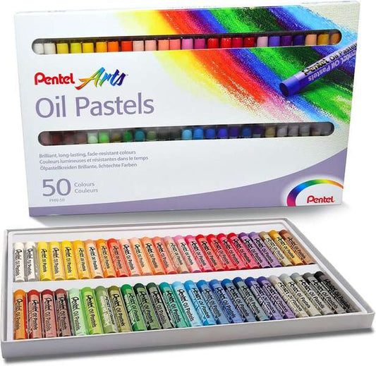 Pentel Oil Pastels Pack de 50 Pasteles Oleo - Blandos, Cremosos y de Secado Lento - Colores Surtidos